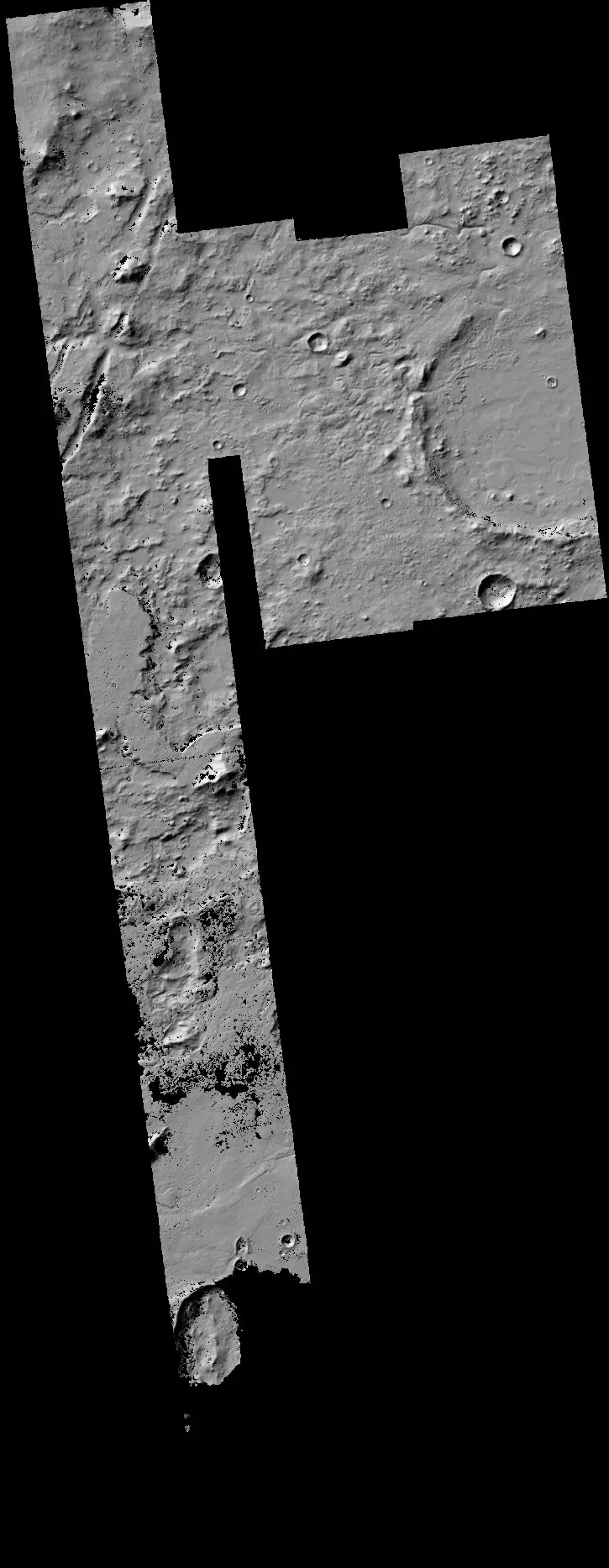 A image showing the hillshaded mosaic image as loaded by rasterio.